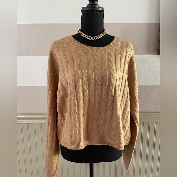 NWT 1.STATE Cable Knit Sweater Camel Tan Size L $99 Retail - Picture 5 of 13